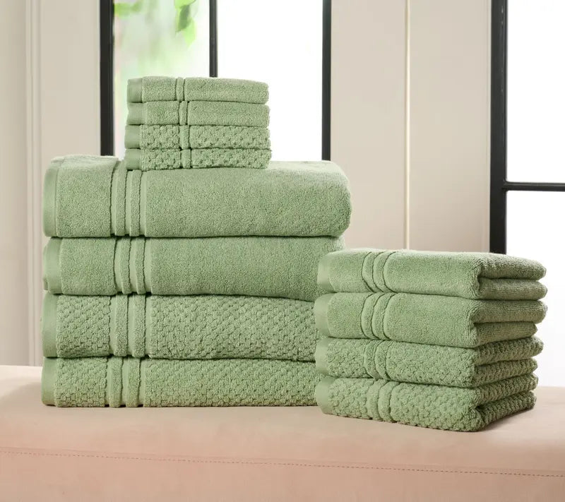Pure Linen 100% Cotton Solid & Raised Texture 12-pc Towel Set, Soft & Quick-Drying Household Towels