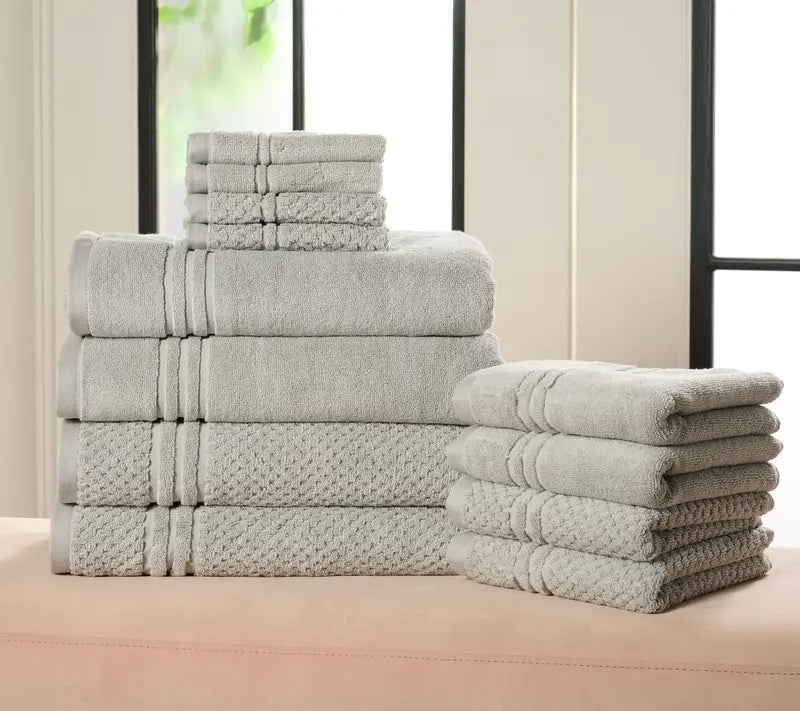 Pure Linen 100% Cotton Solid & Raised Texture 12-pc Towel Set, Soft & Quick-Drying Household Towels
